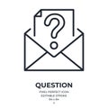 Mail icon with a question mark sign editable stroke outline icon isolated on white background flat vector illustration. Pixel Royalty Free Stock Photo