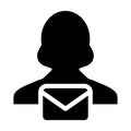 Mail icon vector emale user person profile avatar with envelope symbol for communication in glyph pictogram Royalty Free Stock Photo