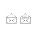 Mail icon. Vector illustration isolated on white background. Set of two open envelopes empty and with letter. Royalty Free Stock Photo