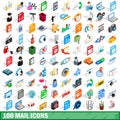 100 mail icons set, isometric 3d style Royalty Free Stock Photo