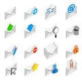 Mail icons set, isometric 3d style Royalty Free Stock Photo