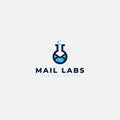 Mail labs logo design with molecule and glass modern logo Royalty Free Stock Photo