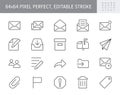 Mail line icons. Vector illustration include icon - postbox, label, letter, email, envelope, spam, document attachment