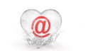 Mail message as monkey or snake sign in an ice heart with water drops for valentine`s day Royalty Free Stock Photo