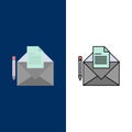 Mail, Message, Fax, Letter  Icons. Flat and Line Filled Icon Set Vector Blue Background Royalty Free Stock Photo