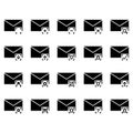 Mail and message icon set include mail,date, message, notification, plus, minus, cross, search, looking, download, arrow, receive