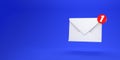 Mail notification one new email message in the inbox concept isolated on blue background with shadow 3D rendering