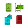 Mail phone icon set, color outline style Royalty Free Stock Photo