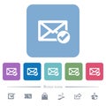 Mail read flat icons on color rounded square backgrounds