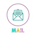 Mail Round Bright Linear Icon with Envelope Symbol