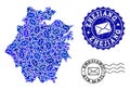 Mail Routes Collage of Mosaic Map of Zhejiang Province and Textured Seals