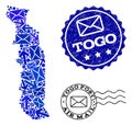 Mail Routes Composition of Mosaic Map of Togo and Scratched Stamps