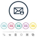 Mail sender flat color icons in round outlines