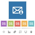 Mail sender flat white icons in square backgrounds