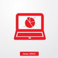 Red pie chart in red monitor icon... Royalty Free Stock Photo