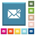 Mail sent white icons on edged square buttons Royalty Free Stock Photo