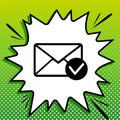 Mail sign illustration with allow mark. Black Icon on white popart Splash at green background with white spots. Illustration Royalty Free Stock Photo