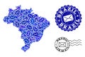 Mail Traffic Collage of Mosaic Map of Brazil and Distress Seals