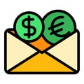Mail transfer money icon color outline vector Royalty Free Stock Photo