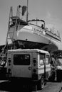 Mail truck and boat Royalty Free Stock Photo