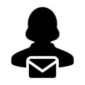 Mail user icon vector emale person profile avatar with envelope symbol for communication in glyph pictogram Royalty Free Stock Photo