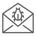 Mail virus attack line icon, message and security, email sign, vector graphics, a linear pattern on a white background. Royalty Free Stock Photo
