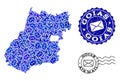 Mail Ways Composition of Mosaic Map of Goias State and Grunge Seals