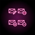 Mail, write, spam, plus, minus sign neon icon. Simple thin line, outline vector of web icons for ui and ux, website or mobile