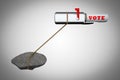 Mailbox carries vote by pulling a stone demonstrating Vote by mail problem concept. 3D illustration.