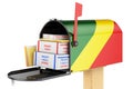 Mailbox with Congo flag with parcels, envelopes inside. Shipping in Congo, concept. 3D rendering Royalty Free Stock Photo