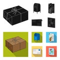 Mailbox, congratulatory card, postage stamp, envelope.Mail and postman set collection icons in black, flat style vector