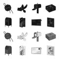 Mailbox, congratulatory card, postage stamp, envelope.Mail and postman set collection icons in black,monochrome style