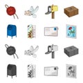 Mailbox, congratulatory card, postage stamp, envelope.Mail and postman set collection icons in cartoon,monochrome style Royalty Free Stock Photo