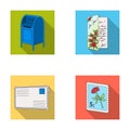 Mailbox, congratulatory card, postage stamp, envelope.Mail and postman set collection icons in flat style vector symbol