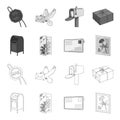 Mailbox, congratulatory card, postage stamp, envelope.Mail and postman set collection icons in outline,monochrome style Royalty Free Stock Photo