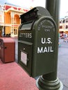 The mailbox is dark green for sending correspondence and letters close-up