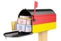 Mailbox with Deutsch flag with parcels, envelopes inside. Shipping in Germany, concept. 3D rendering Royalty Free Stock Photo