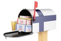 Mailbox with Finnish flag with parcels, envelopes inside. Shipping in Finland, concept. 3D rendering Royalty Free Stock Photo