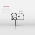 Mailbox icon in flat style. Postbox vector illustration on white isolated background. Email envelope business concept