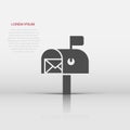 Mailbox icon in flat style. Postbox vector illustration on white isolated background. Email envelope business concept
