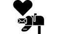 Mailbox icon with love heart and envelope letter, black solid silhouette symbol for romantic Royalty Free Stock Photo