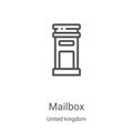 mailbox icon vector from united kingdom collection. Thin line mailbox outline icon vector illustration. Linear symbol for use on Royalty Free Stock Photo
