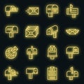 Mailbox icons set vector neon