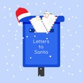 Mailbox with letters from children for Santa Claus. Classic decorative Christmas post box with envelope.
