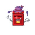 Mailbox with a the mascot cartoon juggling