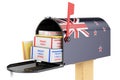 Mailbox with New Zealand flag with parcels, envelopes inside. Shipping in New Zealwith, concept. 3D rendering Royalty Free Stock Photo