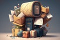 mailbox with overflowing mailbox, surrounded by packages and mail Royalty Free Stock Photo