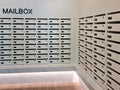 Mailbox or post office full of numbers in an apartment building