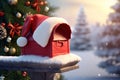 A mailbox with a Santa hat perched on top, symbolizing the holiday season and the anticipation of receiving packages and greetings