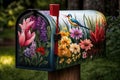 mailbox surrounded by blooming flowers, adding a colorful touch to the mailbox